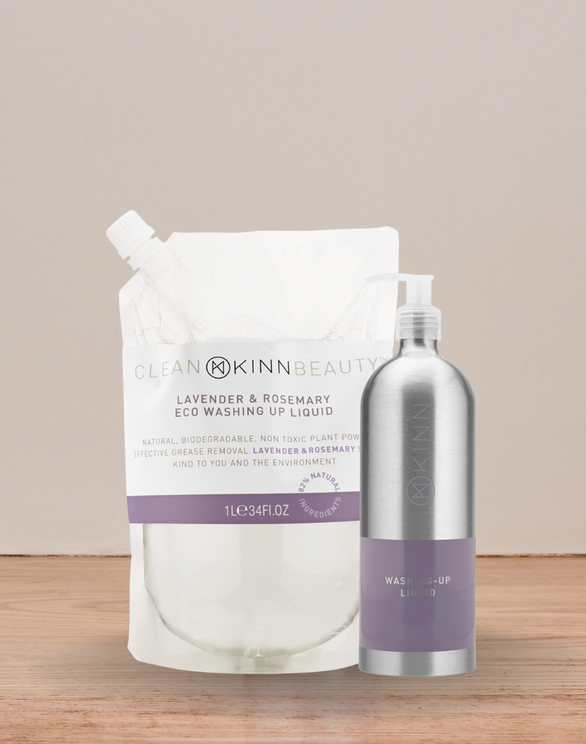 KINN ECO-FRIENDLY WASHING UP REFILL SET WITH KEEP-ME BOTTLE, LAVENDER & ROSEMARY